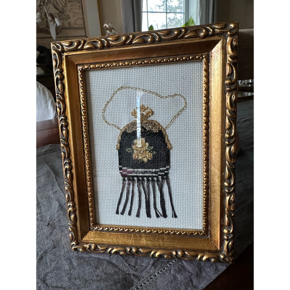 Framed needlepoint finished Counted Cross Stitch Vintage Purse Sandy Clough 6x7” - Picture 9 of 12